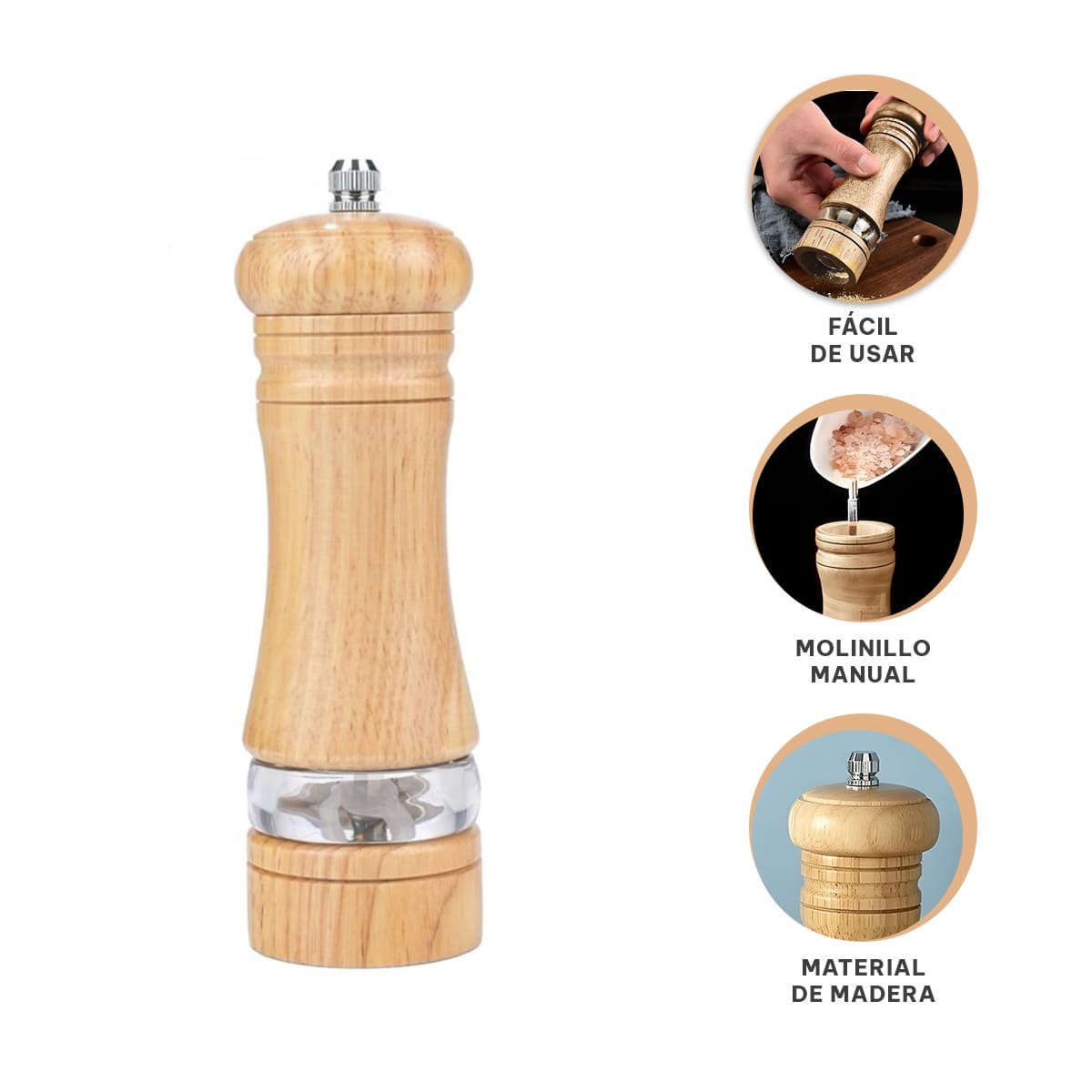 MOLINILLO MANUAL 5X15.5 CM MADERA Y METAL PARA PREPARAR PLATOS YPOST IT - 5
