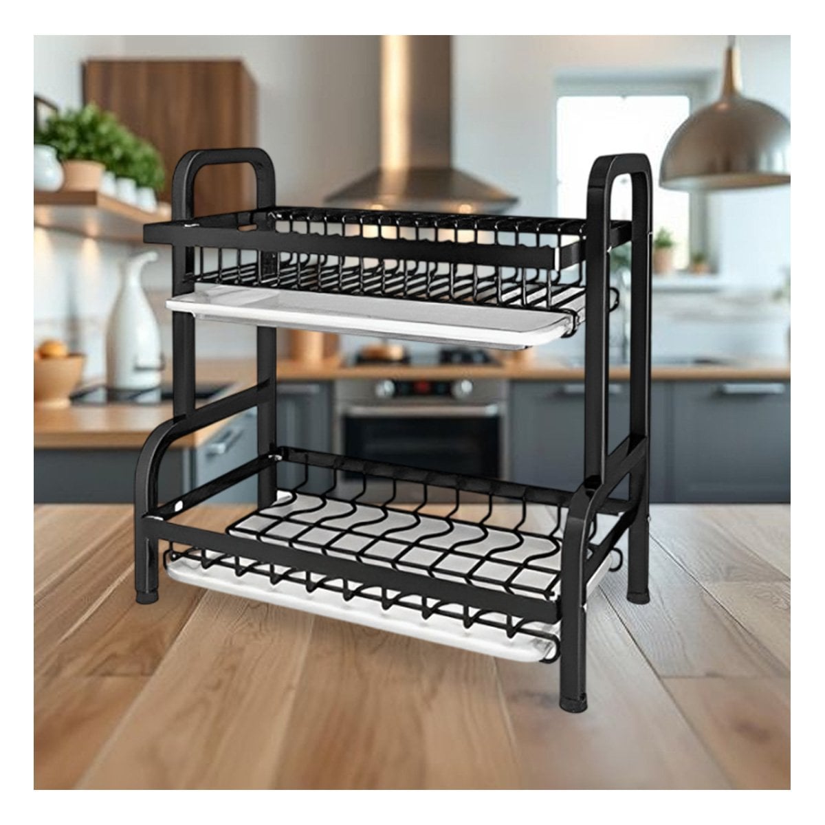 ESCURRIDOR DE PLATOS 2 NIVELES NEGRO CON BANDEJAS ESCURRIDORAS COCINA ORGANIZADA - 3