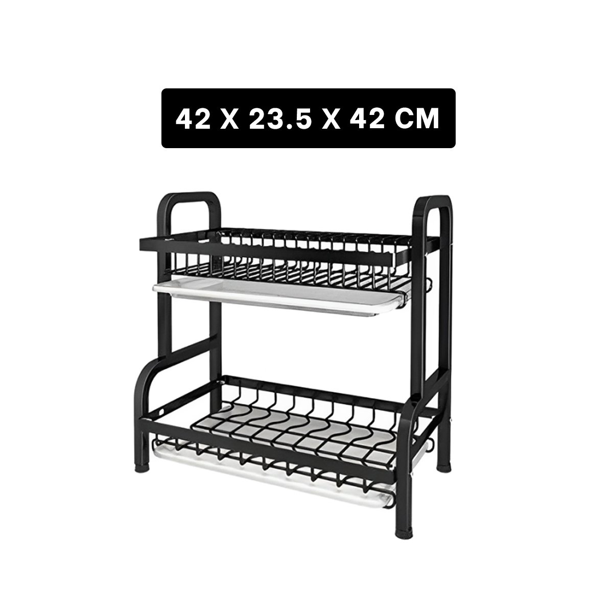 ESCURRIDOR DE PLATOS 2 NIVELES NEGRO CON BANDEJAS ESCURRIDORAS COCINA ORGANIZADA - 4
