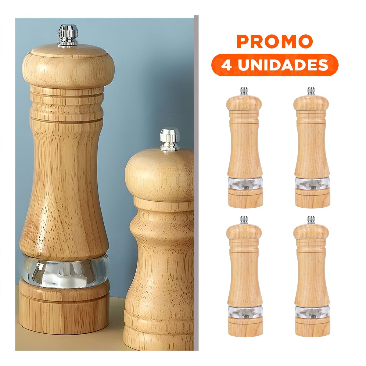 PACK4 TRITURADOR MANUAL 5X15.5 CM FRANJA METAL Y MADERA NATURAL PARA SAZONAR - 1