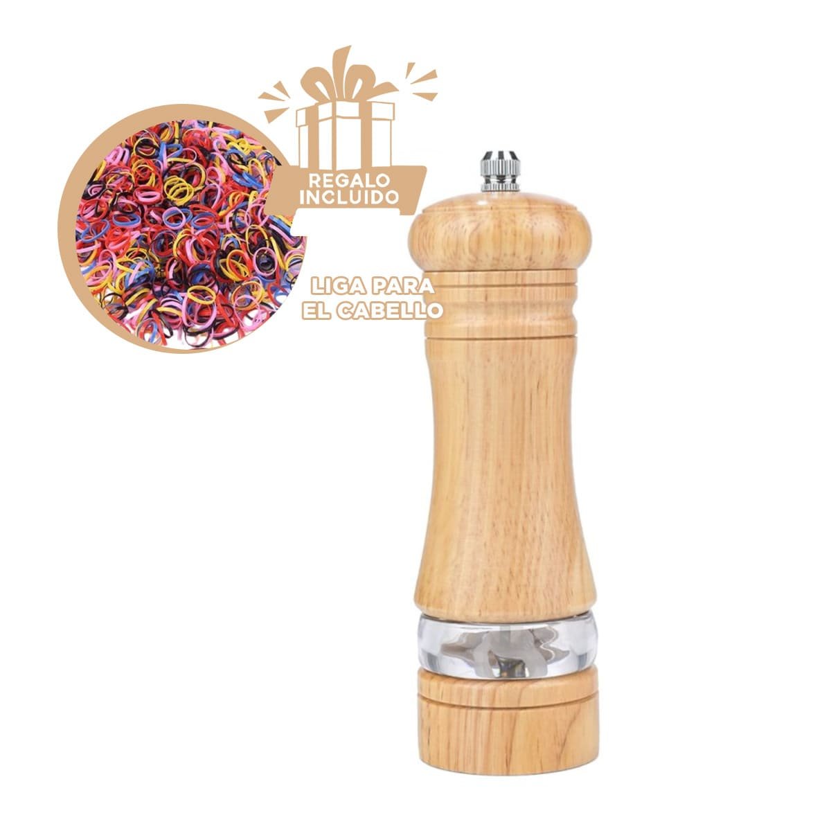 MOLINILLO MANUAL 5X15.5 CM FRANJA METAL Y MADERA DURADERO PARA COCINA YLIGAS REGALO - 2