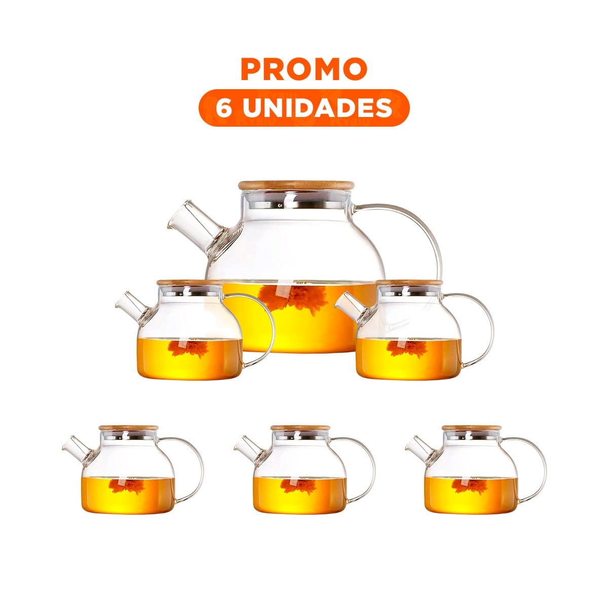 PACK6 JARRO DE VIDRIO 1L CON TAPA DE MADERA Y FILTRO EN PICO PRACTICO Y SEGURO YREGALO STICKER - 1