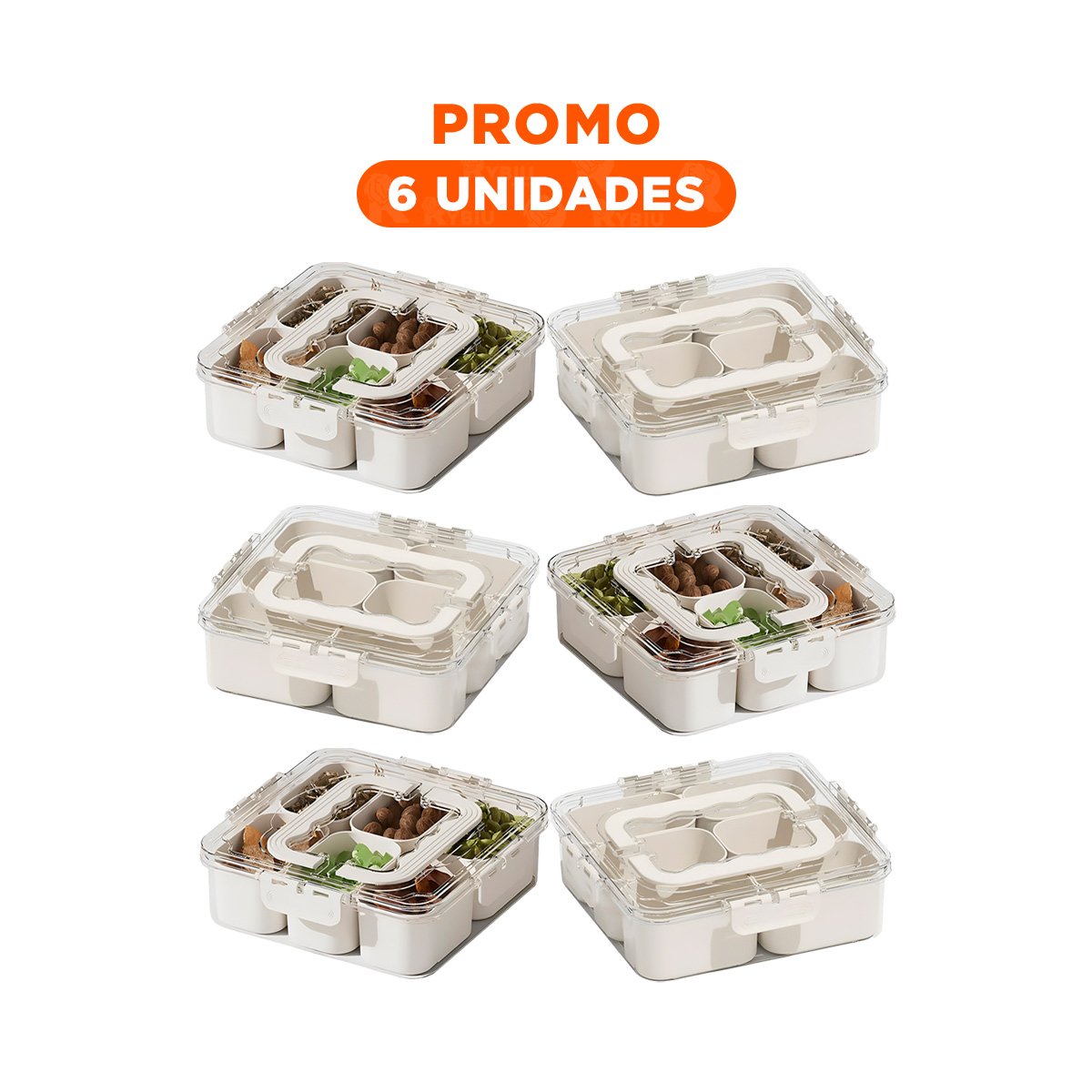 PACK6 BANDEJA TRANSPARENTE CON 6 MINI COMPARTIMIENTOS SEGURA Y PRACTICA - 1