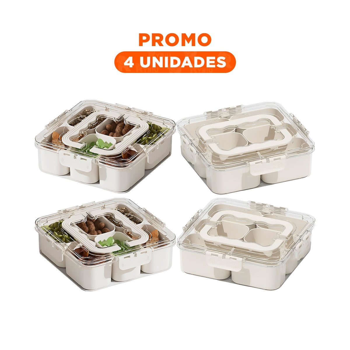 PACK4 BANDEJA TRANSPARENTE CON 6 MINI COMPARTIMIENTOS RESISTENTE Y ORGANIZADA YREGALO STICKER - 1