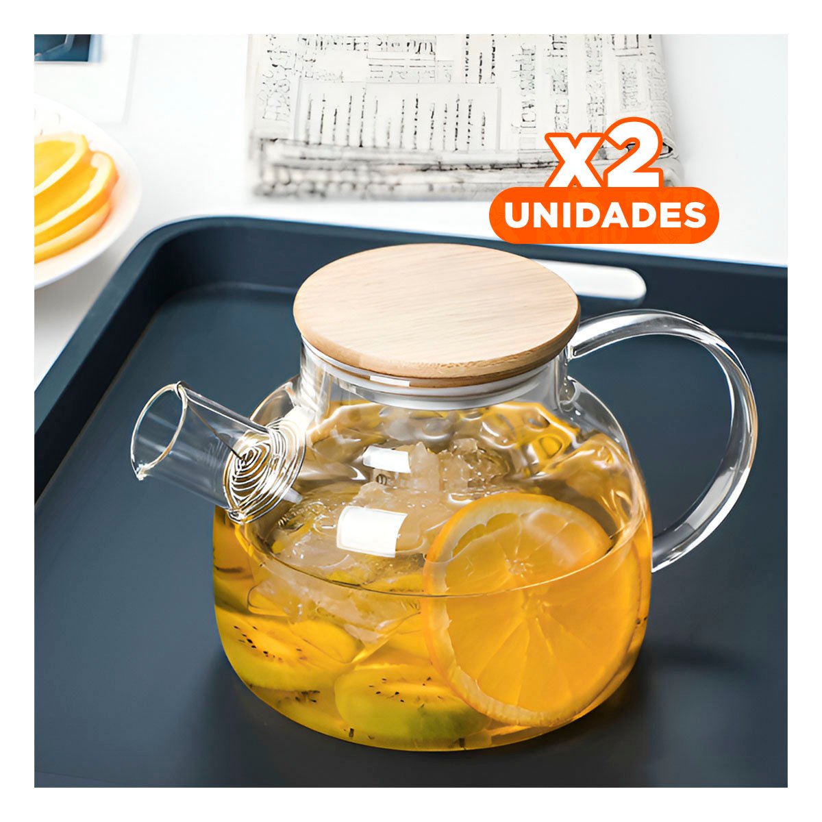 PACK2 CONTENEDOR DE VIDRIO 1L CON TAPA DE MADERA Y FILTRO EN PICO DURABLE YPAPEL REGALO - 1