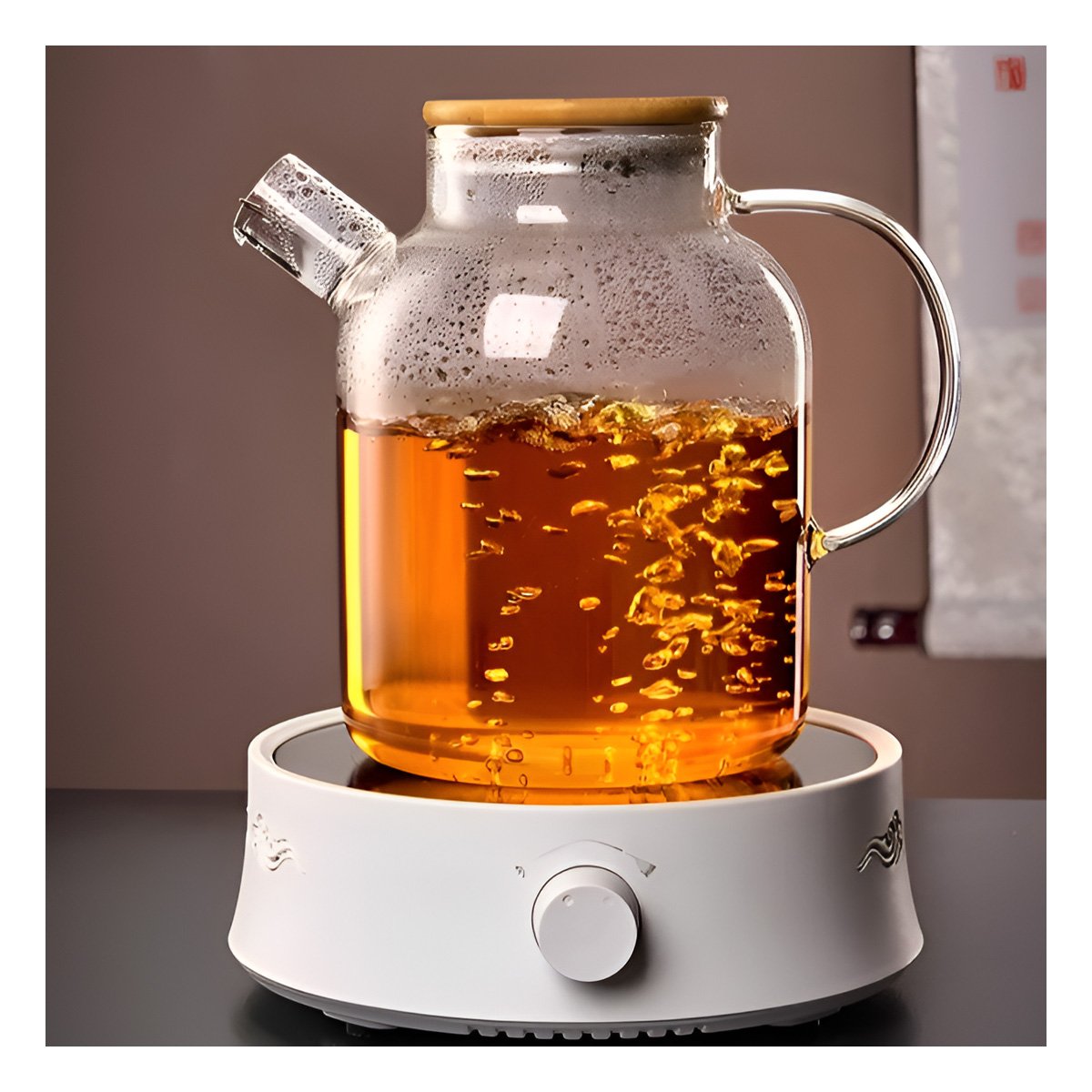 JARRA DE VIDRIO 1.5L CON TAPA DE MADERA Y FILTRO EN PICO SEGURA Y PRACTICA YPAPEL REGALO - 2