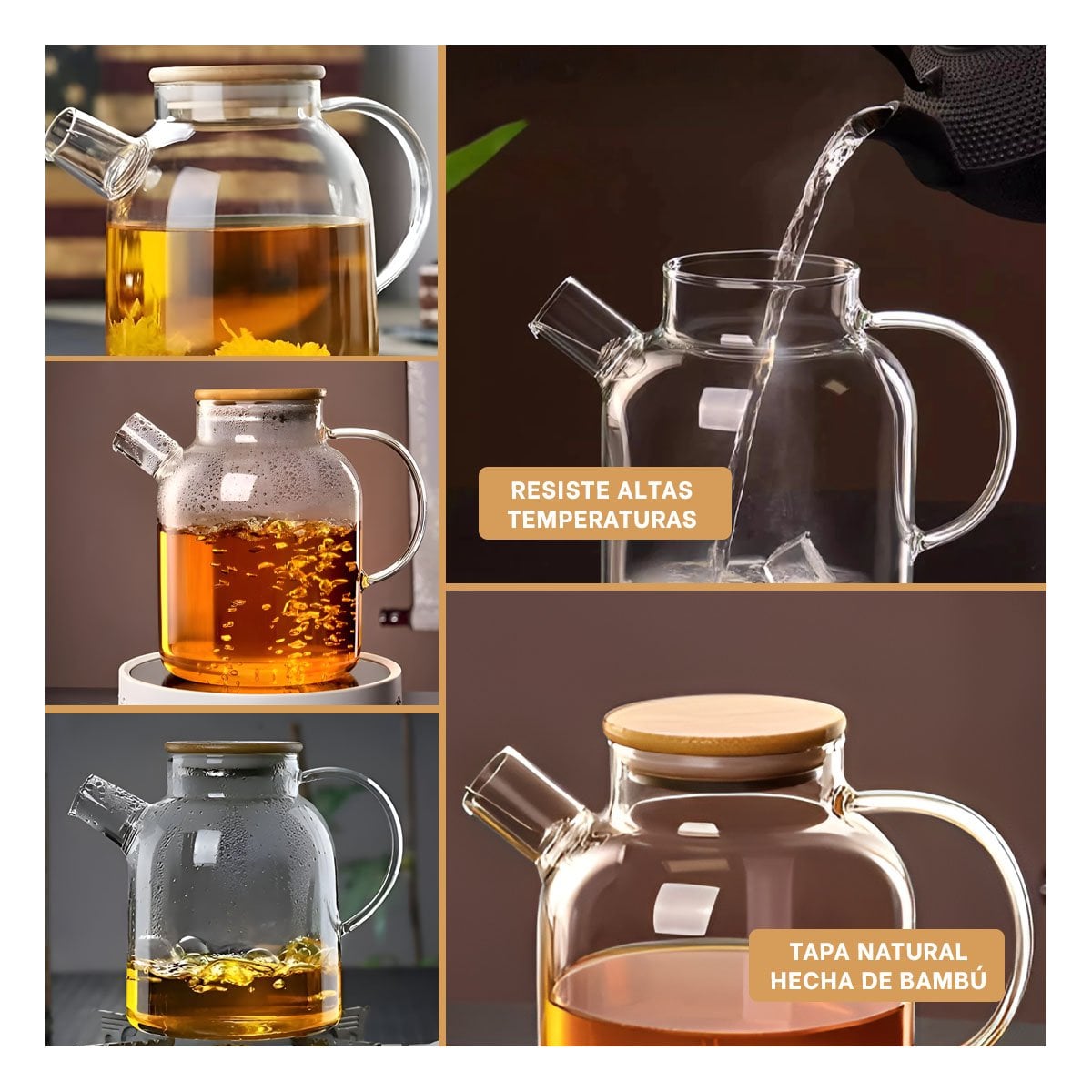 JARRA DE VIDRIO 1.5L CON TAPA DE MADERA Y FILTRO EN PICO FACIL DE LIMPIAR YLIGAS REGALO - 1