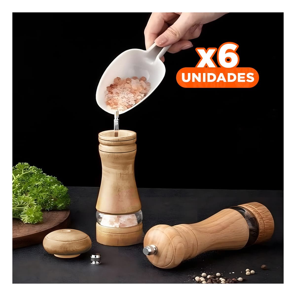 PACK6 PICADOR MANUAL 5X15.5 CM MADERA CON FRANJA METAL DURADERO EN COCINA YPAPEL REGALO - 1