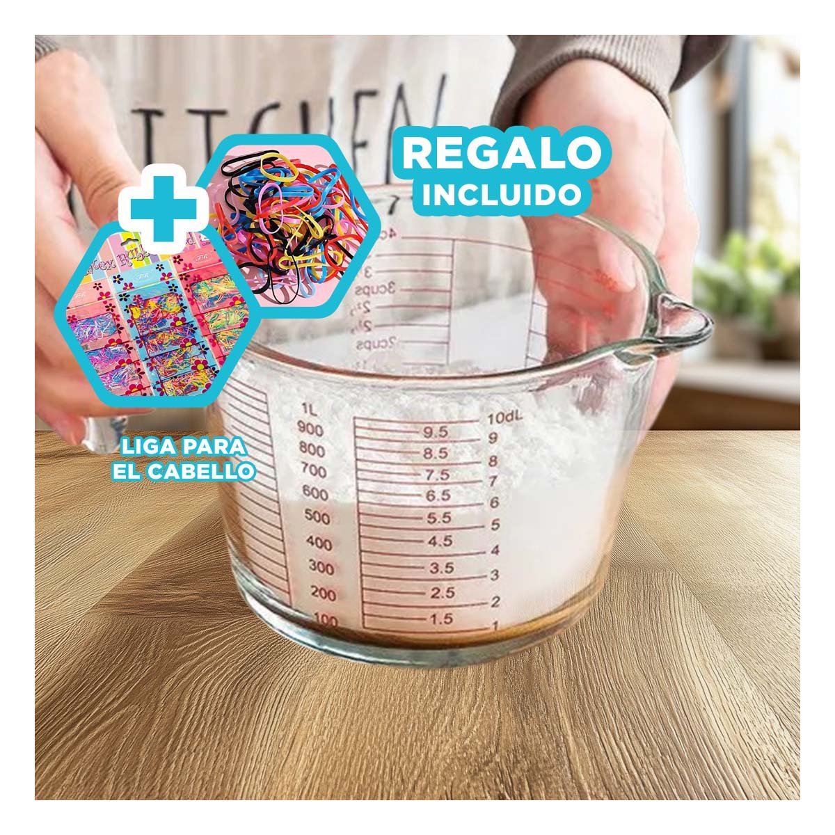 TAZA MEDIDORA DE VIDRIO 1L TRANSPARENTE VERSATIL PARA COCINA YLIGAS REGALO - 2