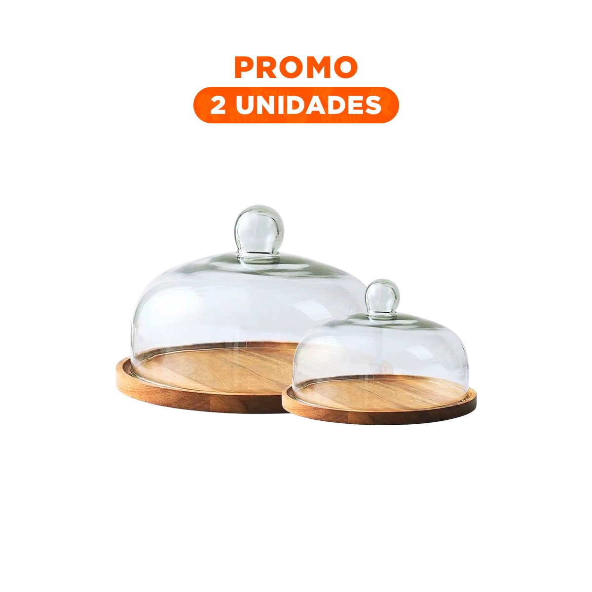 PACK2 PLATO DE MADERA CON CUPULA DE VIDRIO 24CM PERFECTO PARA REPOSTERIA YREGALO STICKER - 1