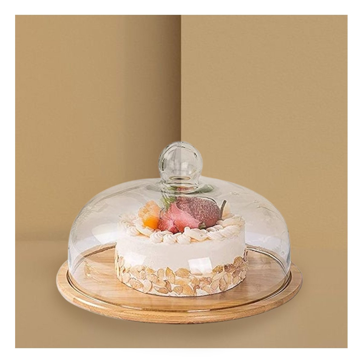PACK2 PLATO DE MADERA CON CUPULA DE VIDRIO 24CM PERFECTO PARA REPOSTERIA YREGALO STICKER - 5
