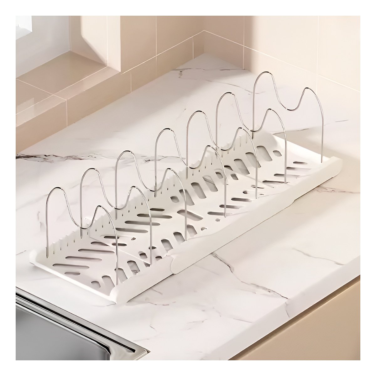 PACK6 ESTANTE AJUSTABLE PARA MESA Y PREPARACION Y GUARDADO DE OLLAS TAPAS BLANCO - 5