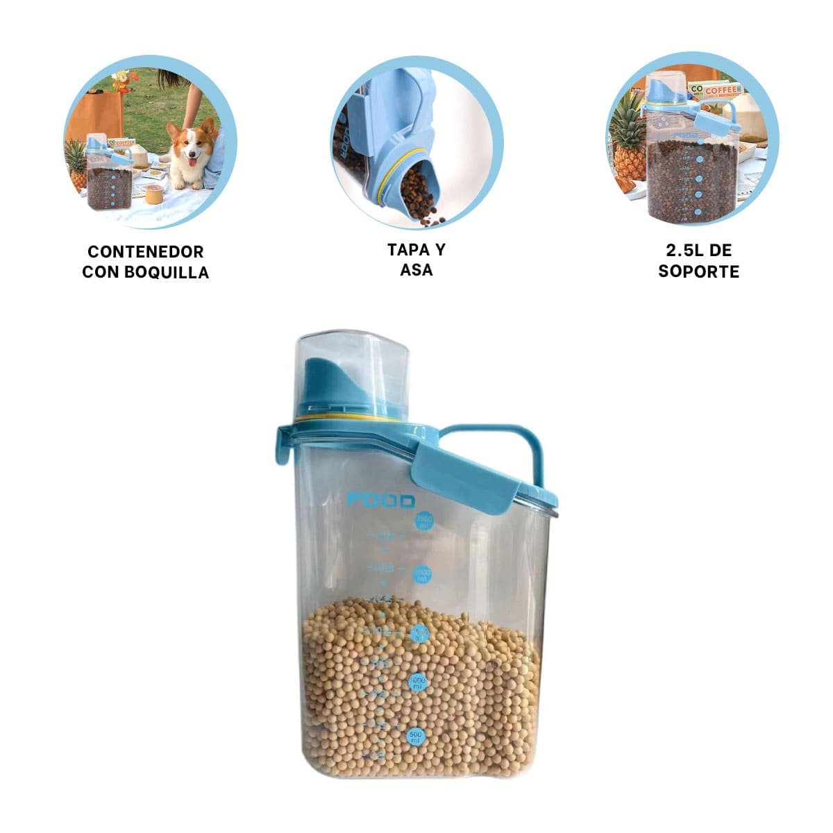 CONTENEDOR CON BOQUILLA TAPA Y ASA 2.5L COMODO PARA ALMACENAR LIQUIDOS YPAPEL REGALO - 5