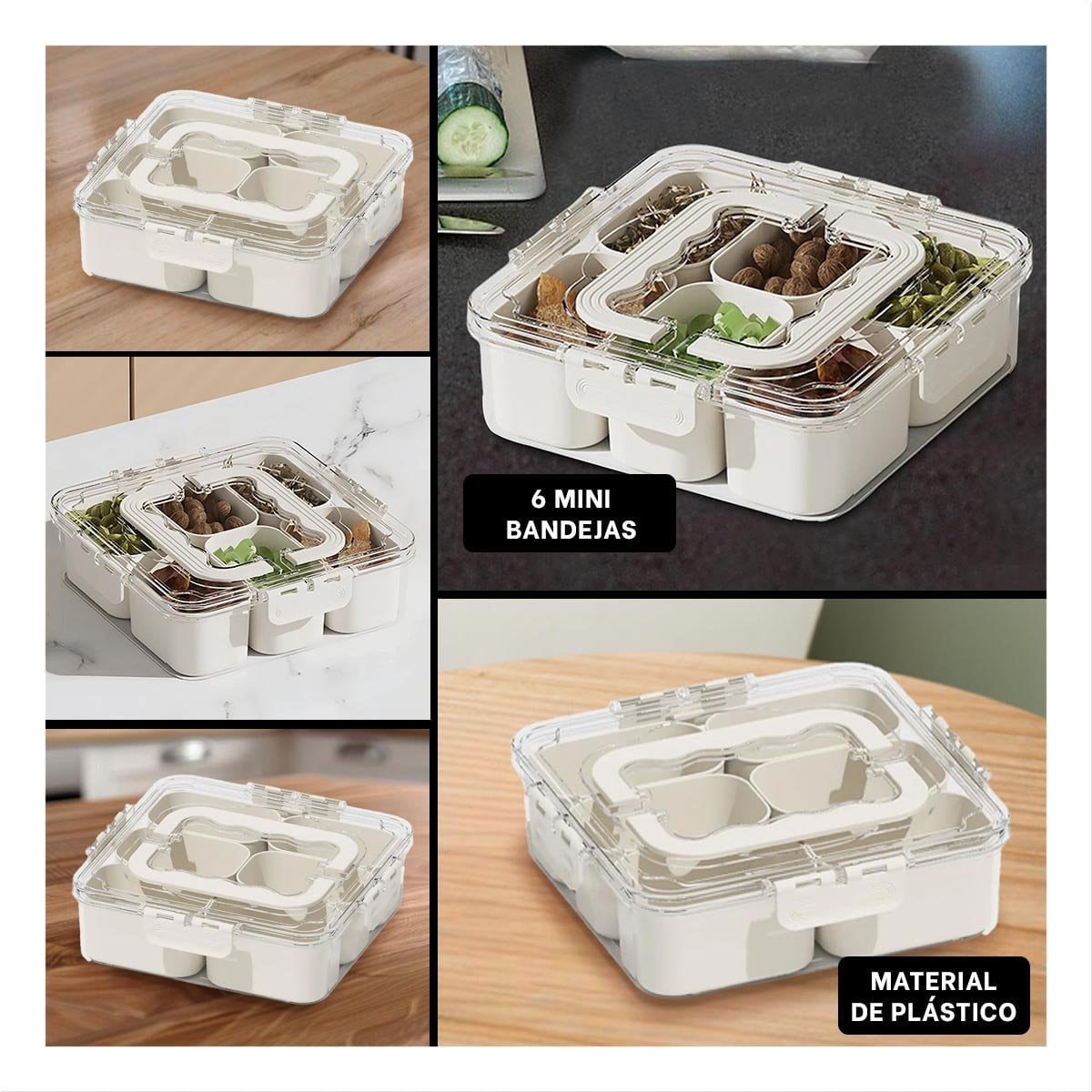 CAJA TRANSPARENTE CON 6 MINI BANDEJAS RESISTENTE Y ANTIIMPACTO PARA PREPARACIONES - 1
