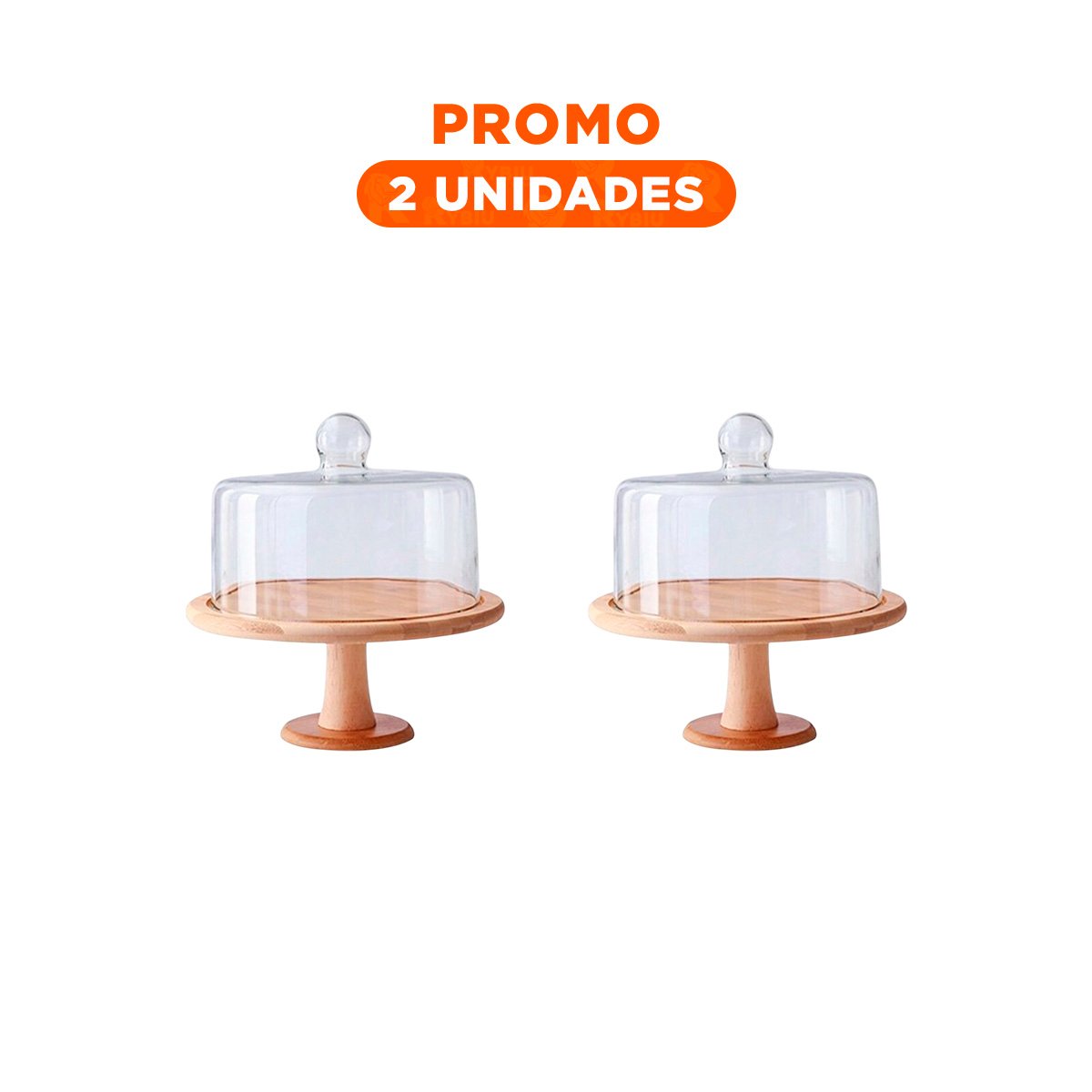 PACK2 PLATO DE MADERA CON CUPULA DE VIDRIO 28CM PERFECTO PARA REPOSTERIA YREGALO STICKER - 1