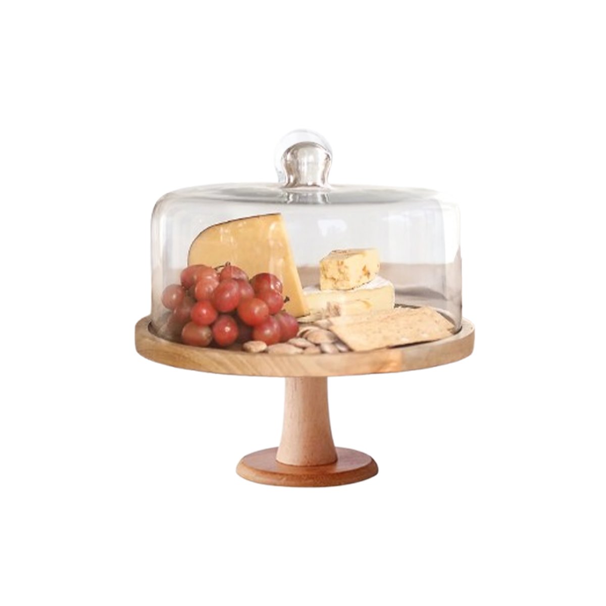 PACK2 PLATO DE MADERA CON CUPULA DE VIDRIO 28CM PERFECTO PARA REPOSTERIA YREGALO STICKER - 2