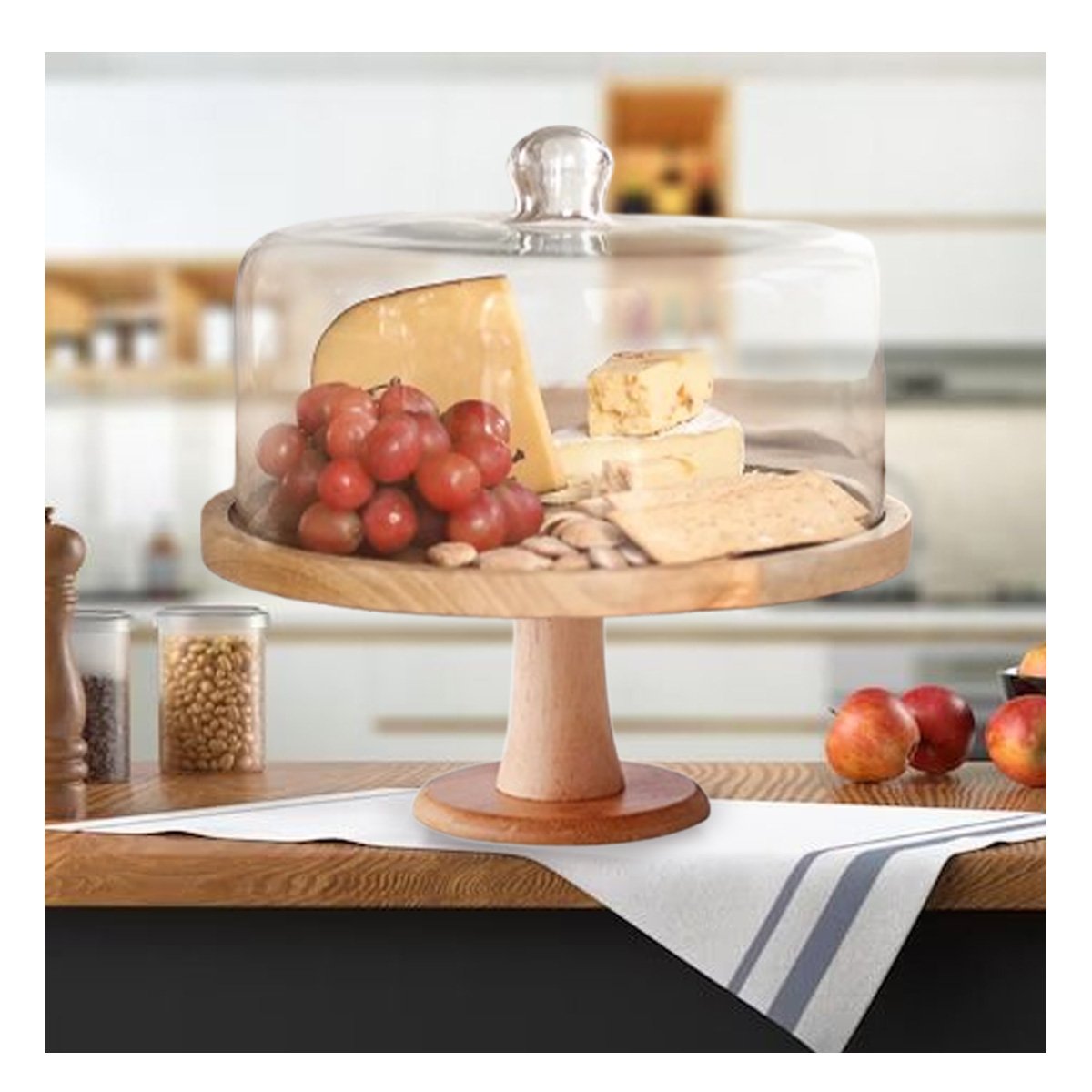 PACK2 PLATO DE MADERA CON CUPULA DE VIDRIO 28CM PERFECTO PARA REPOSTERIA YREGALO STICKER - 5