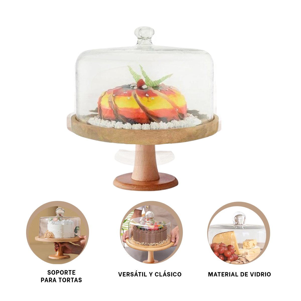 PEDESTAL DE MADERA CON CUPULA DE VIDRIO 28CM VERSATIL PARA TORTAS Y POSTRES YPOST IT - 5