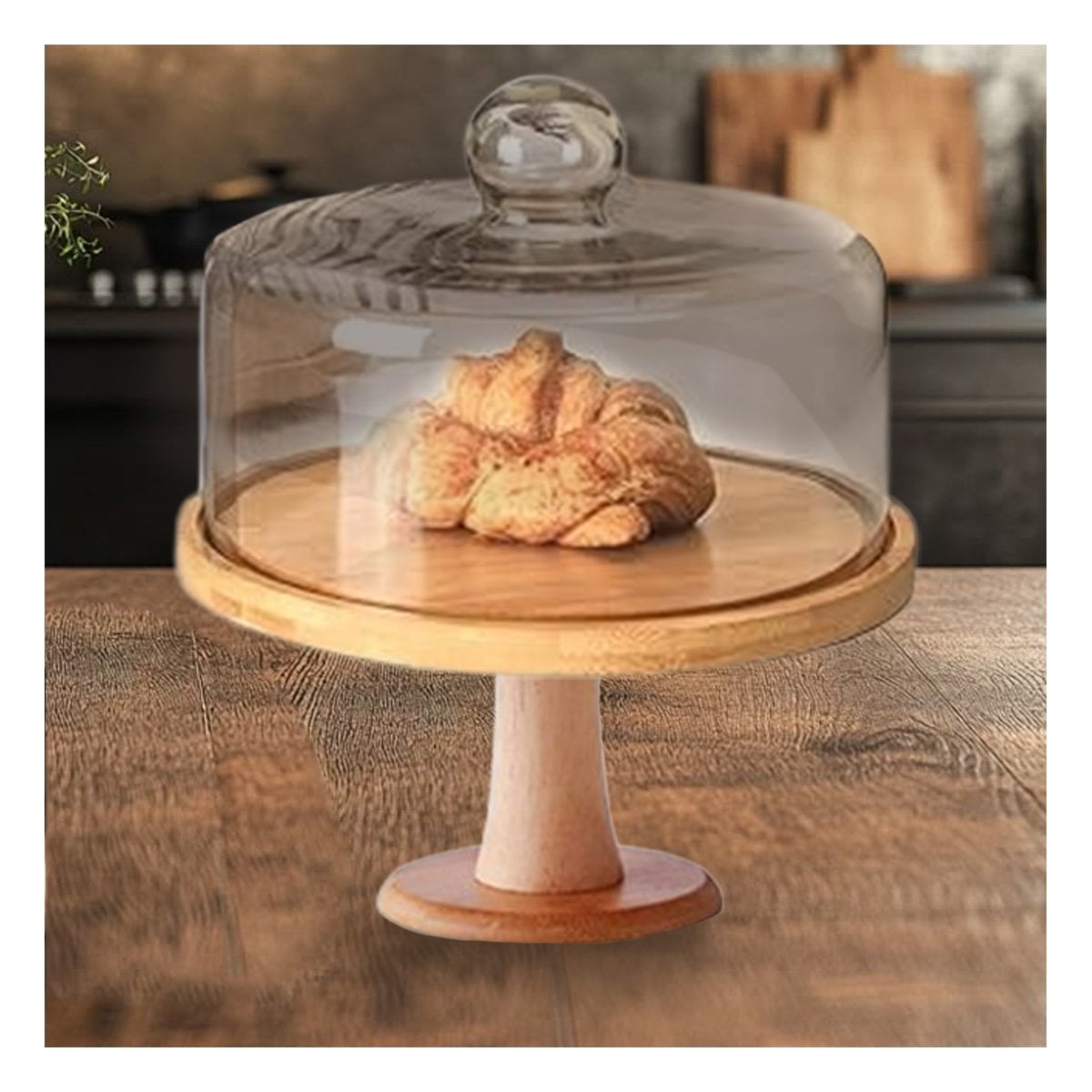 PEDESTAL DE MADERA CON CUPULA DE VIDRIO 28CM PERFECTO PARA REPOSTERIA YREGALO STICKER - 5