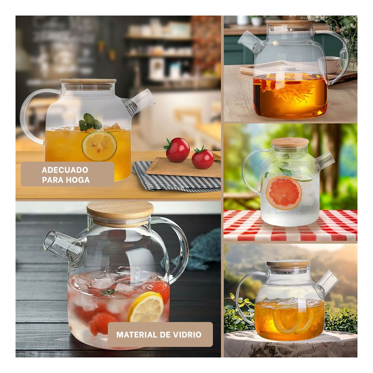 PACK6 VASO GRANDE DE VIDRIO 1.8L CON TAPA DE MADERA Y FILTRO INCLUIDO PARA JUGOS YPAPEL REGALO - 3