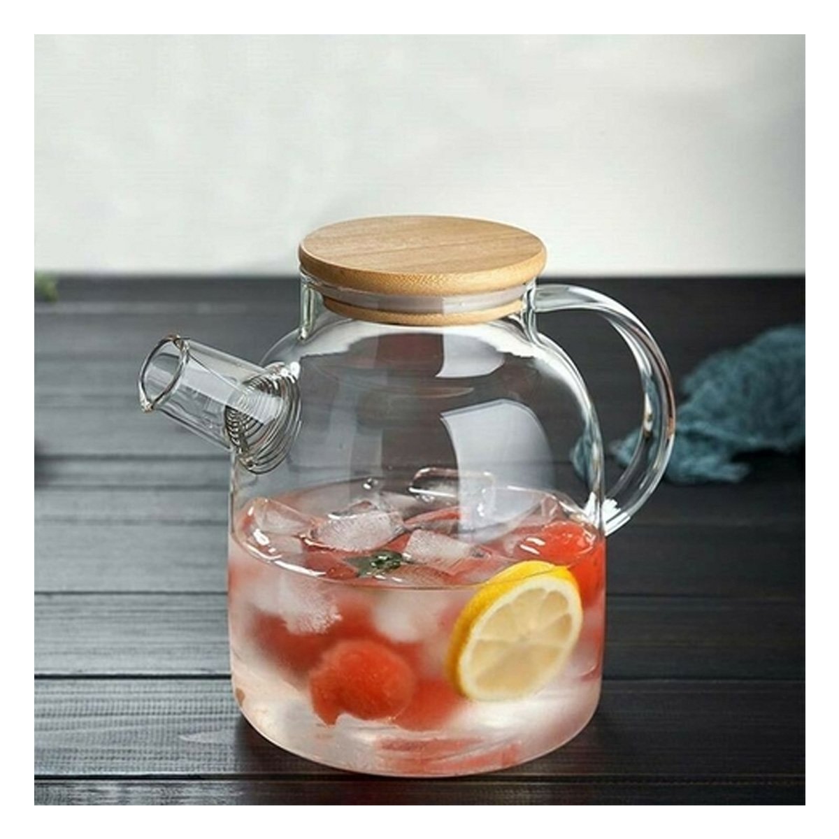 PACK6 VASO GRANDE DE VIDRIO 1.8L CON TAPA DE MADERA Y FILTRO INCLUIDO PARA JUGOS YPAPEL REGALO - 5