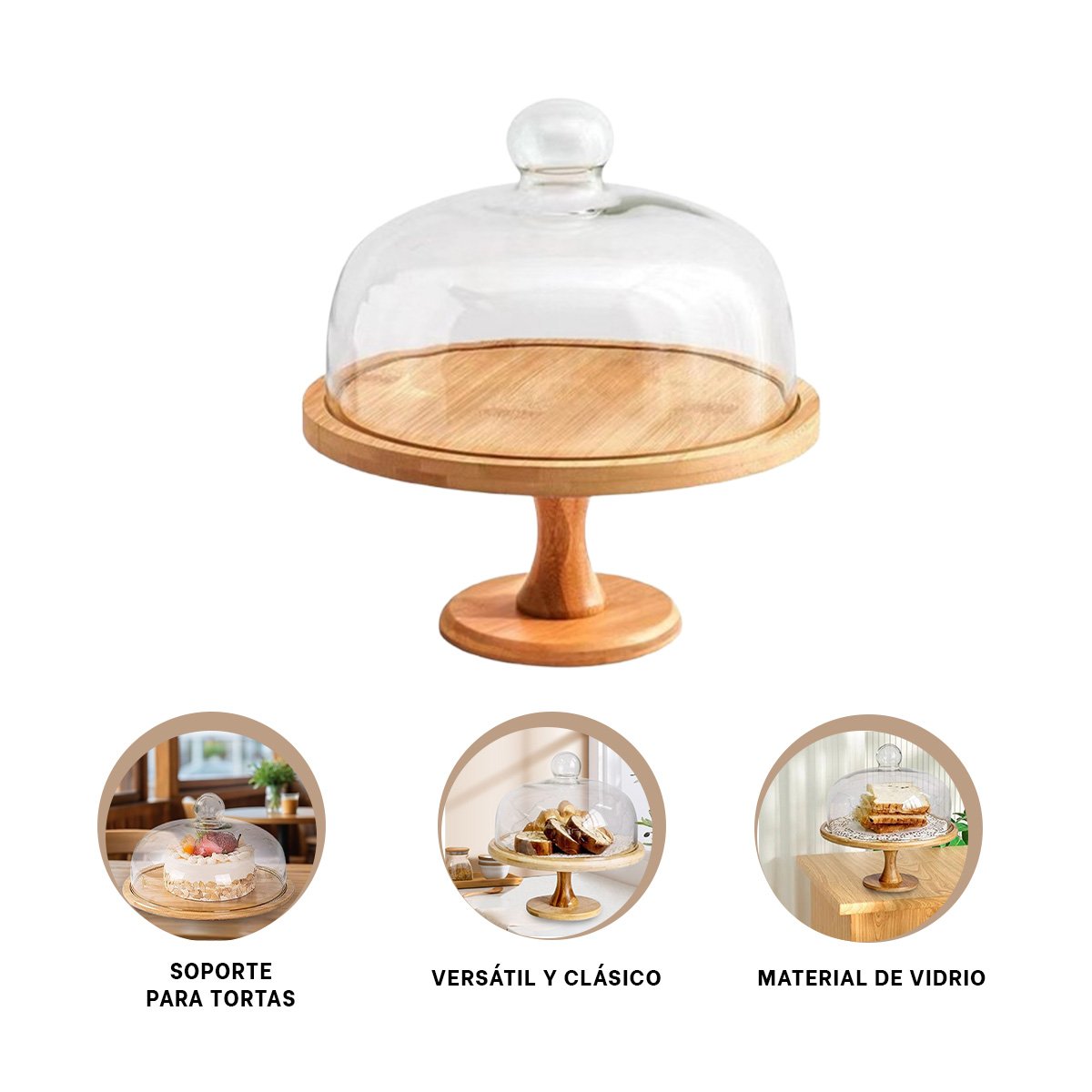 PEDESTAL DE MADERA CON CUPULA DE VIDRIO 24CM VERSATIL PARA TORTAS Y POSTRES YPOST IT - 5