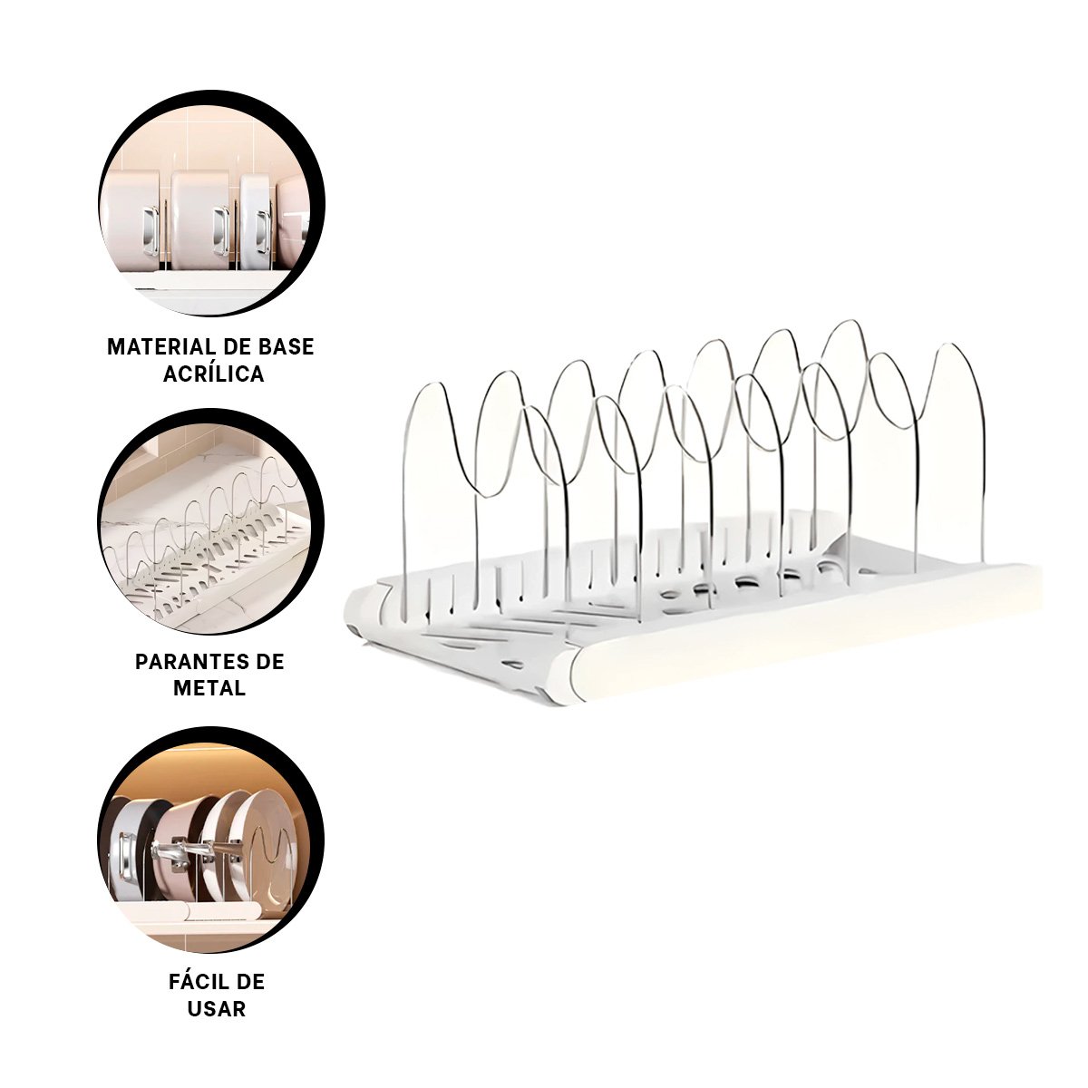 SOPORTE ORGANIZADOR PARA TAPAS OLLAS Y SARTENES BLANCO PREPARACION EN COCINA YPOST IT - 5
