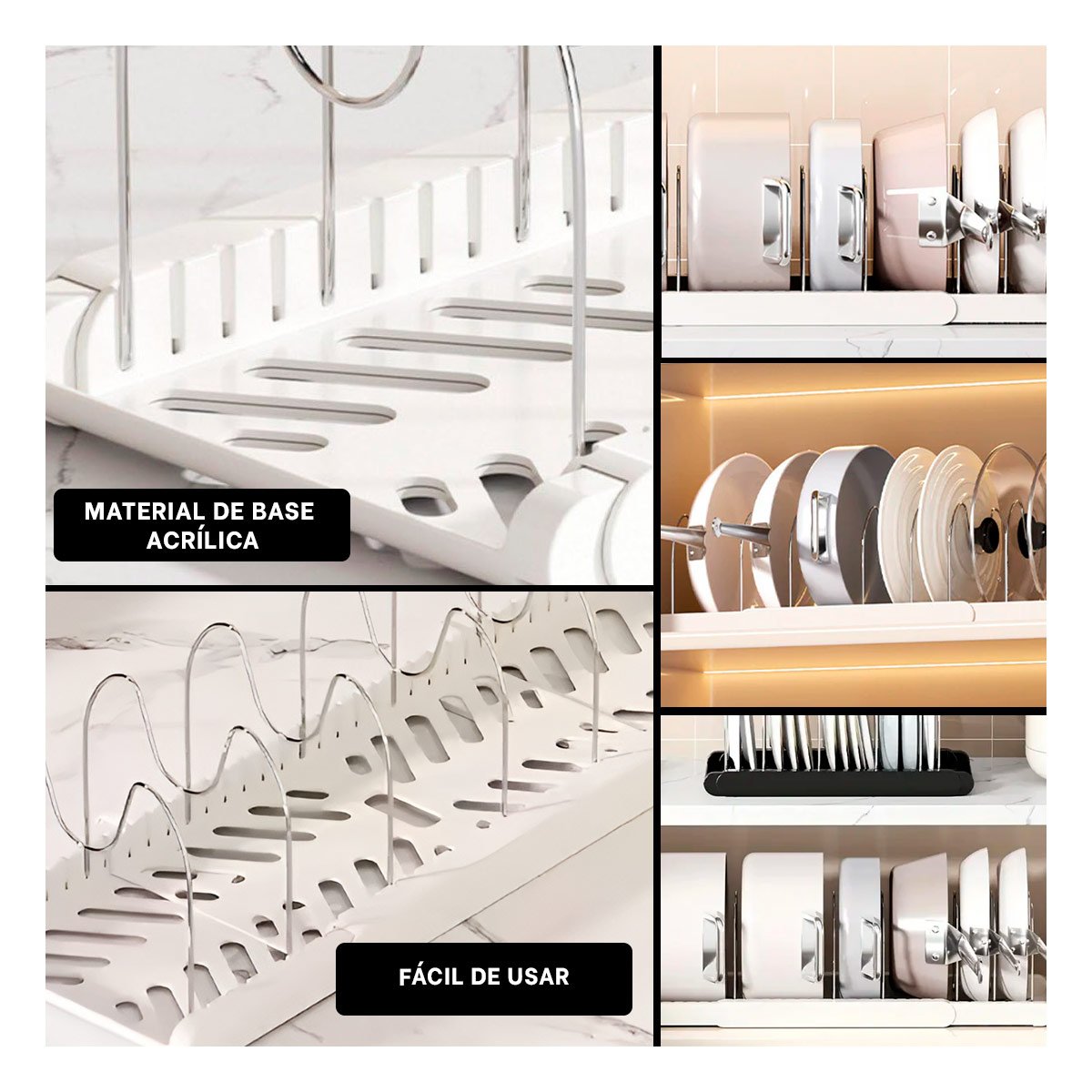 SOPORTE PROTECTOR PARA MESA Y GUARDADO DE OLLAS TAPAS Y SARTENES BLANCO FACIL YLIGAS REGALO - 1