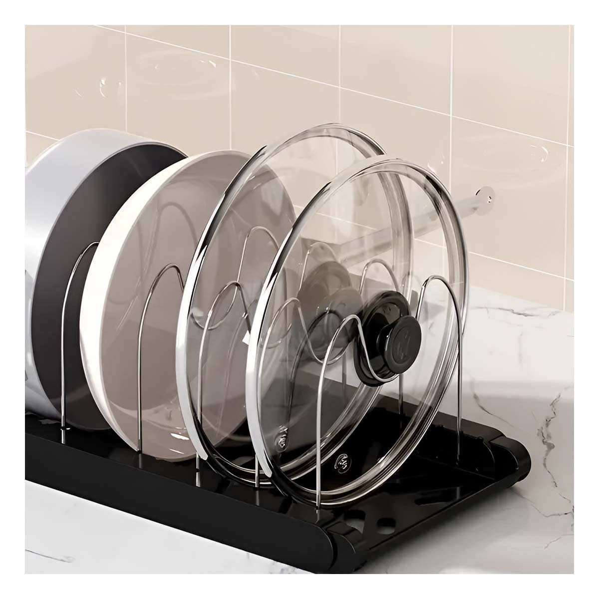 PACK4 RACK ORGANIZADOR PARA COCINA Y MESA Y GUARDADO DE OLLAS TAPAS Y SARTENES - 3