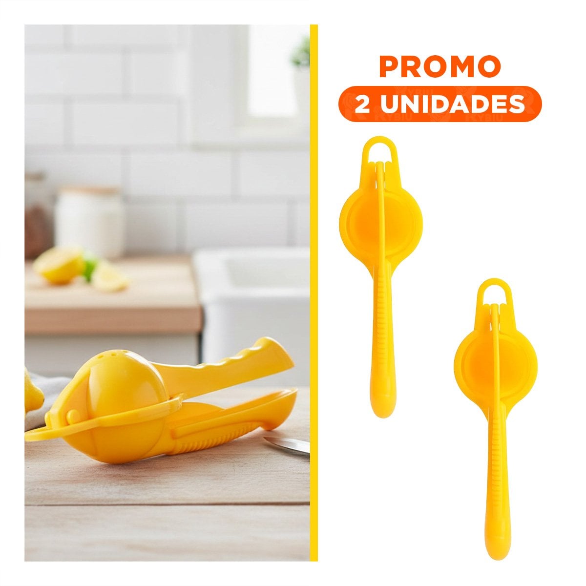 PACK2 TRITURADOR DE FRUTAS PLASTICO AMARILLO LIGERO Y DURABLE PARA USO DIARIO YREGALO STICKER - 1