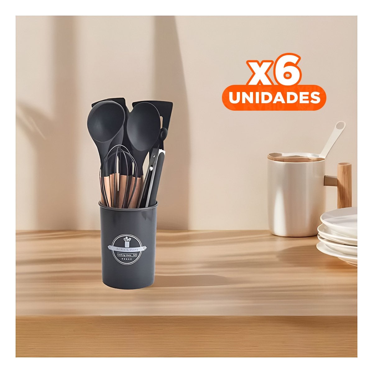PACK6 KIT DE COCINA UTENSILIOS DE SILICONA NEGRO SEGUROS Y ANTIDESLIZANTES - 1
