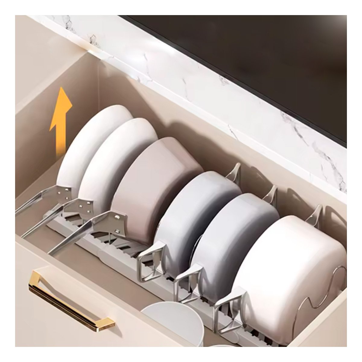 PACK6 ESTANTE PROTECTOR PARA MESA Y GUARDADO DE OLLAS TAPAS Y SARTENES BLANCO YREGALO STICKER - 5