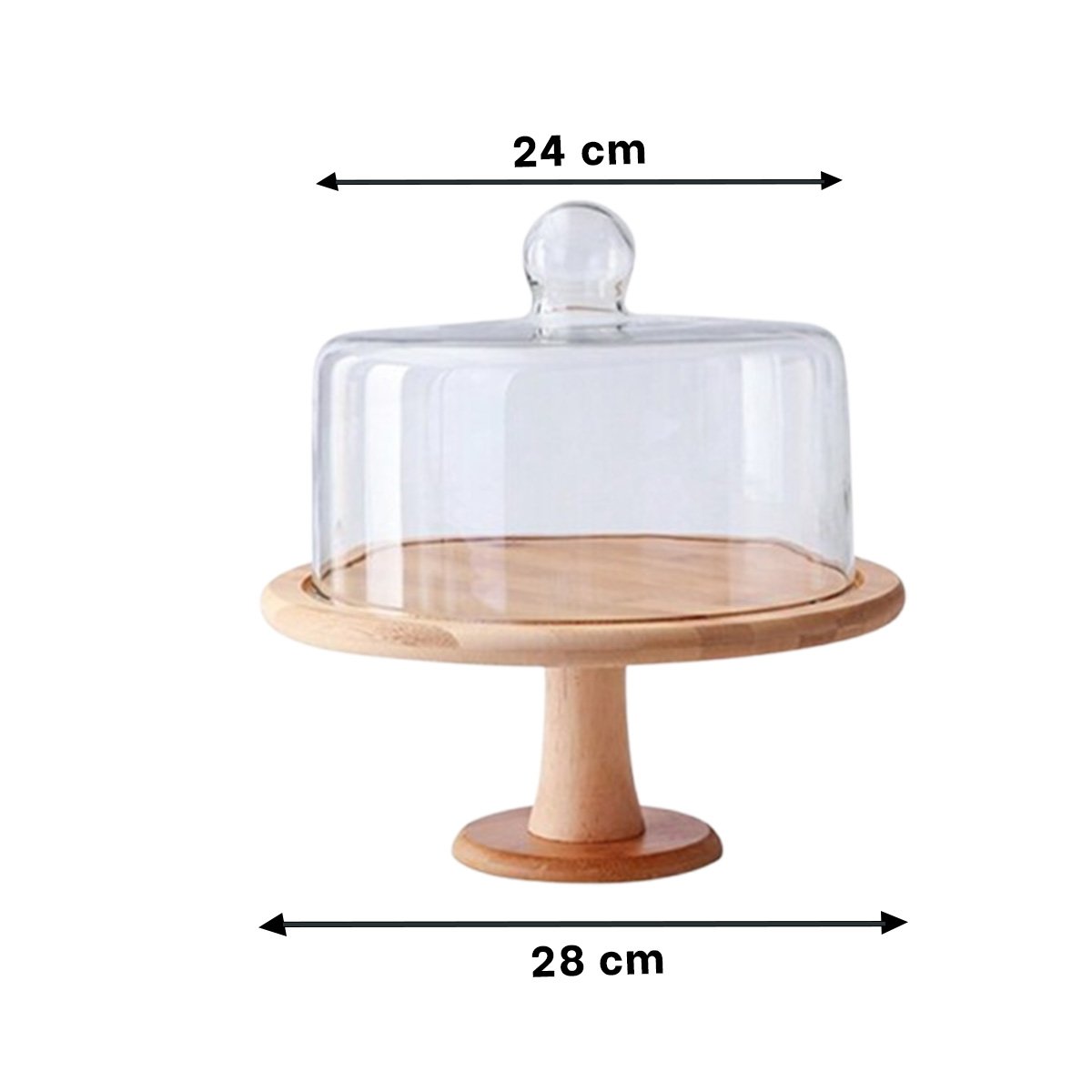 PACK4 PLATO DE MADERA CON CUPULA DE VIDRIO 28CM ELEGANTE PARA POSTRES Y TARTAS YPAPEL REGALO - 4