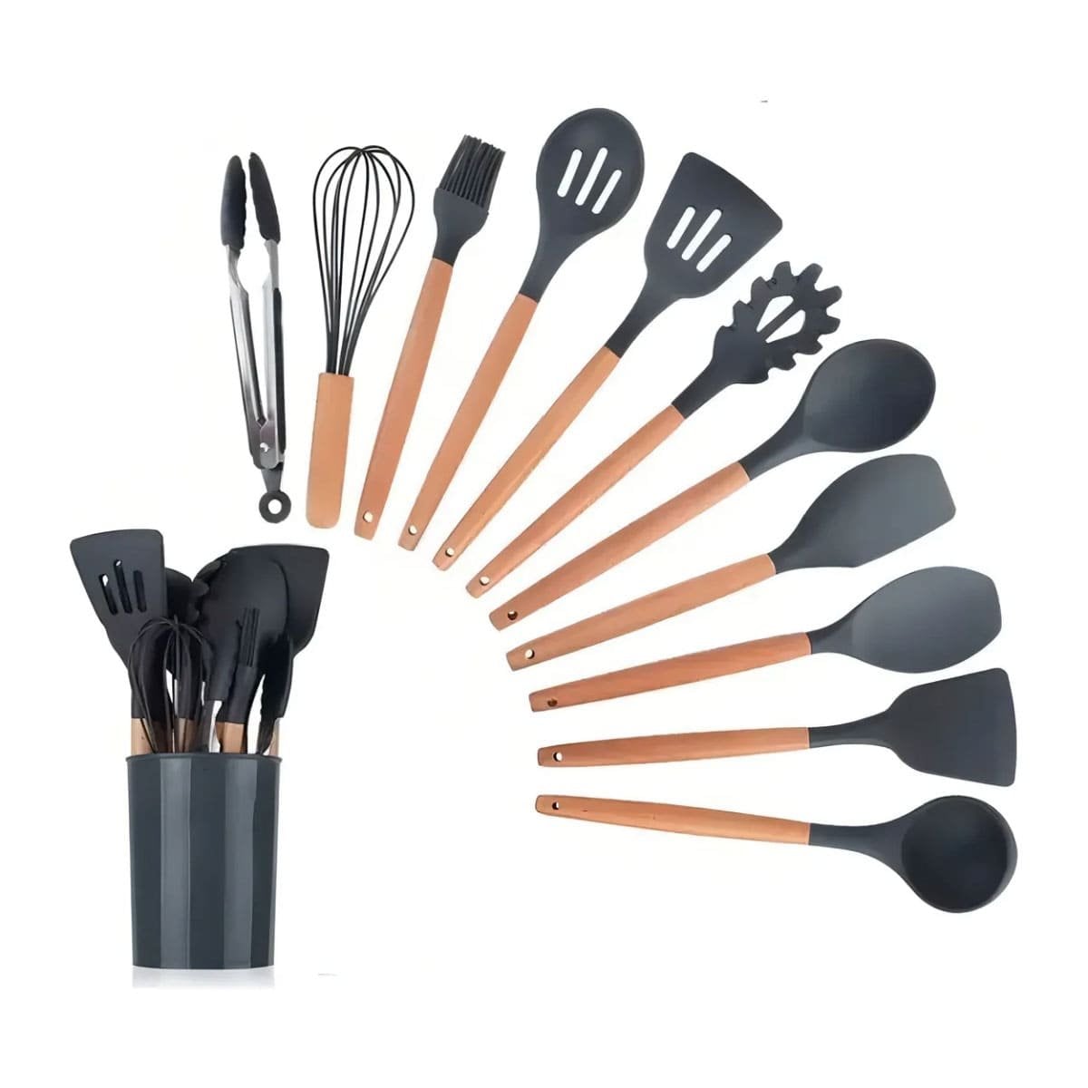 SET UNICO DE UTENSILIOS DE SILICONA NEGRO DURADEROS Y COLORES LLAMATIVOS YREGALO STICKER - 1