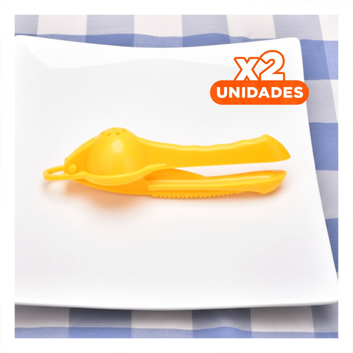 PACK2 PRENSA DE FRUTAS PLASTICO AMARILLO PARA COCINA CASA Y PREPARAR JUGOS YPAPEL REGALO - 1
