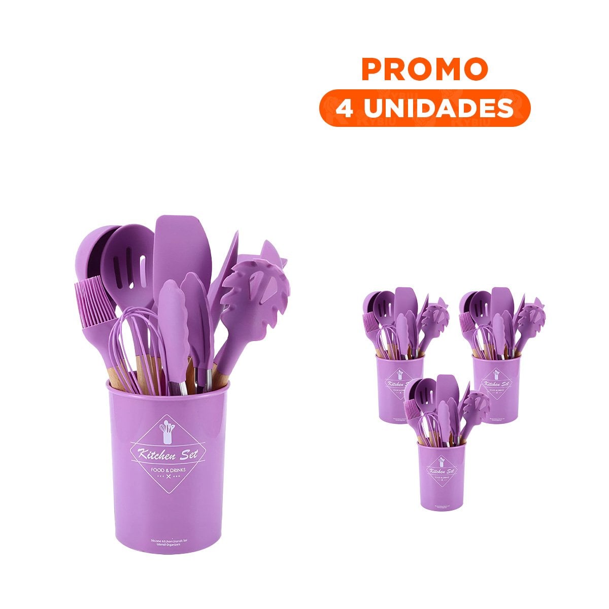 PACK4 HERRAMIENTAS DE COCINA UTENSILIOS DE SILICONA COLOR MORADO Y RESISTENTES - 1