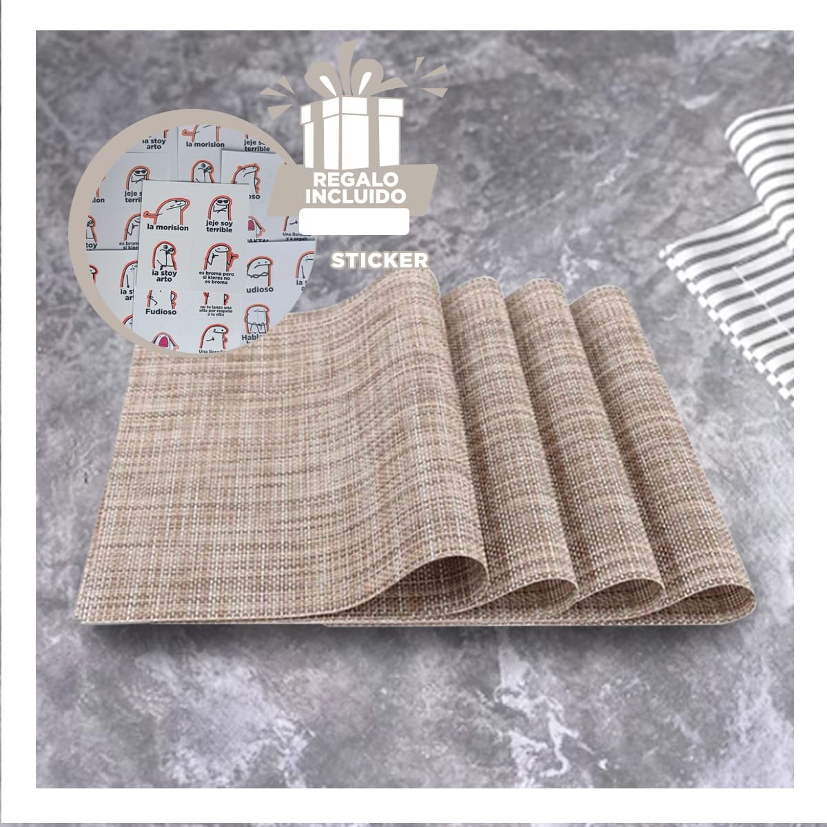 PACK2 KIT DE MESA INDIVIDUALES MOSTAZA JASPEADO 6 PIEZAS RESISTENTE Y SEGURA - 5