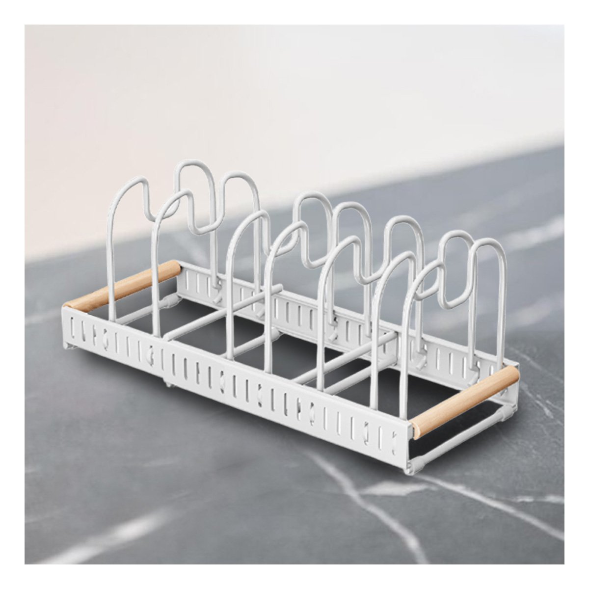 PACK6 ESTANTE AJUSTABLE BLANCO BORDE MADERA PREPARACION Y ORDEN EN MESA DIARIA - 2