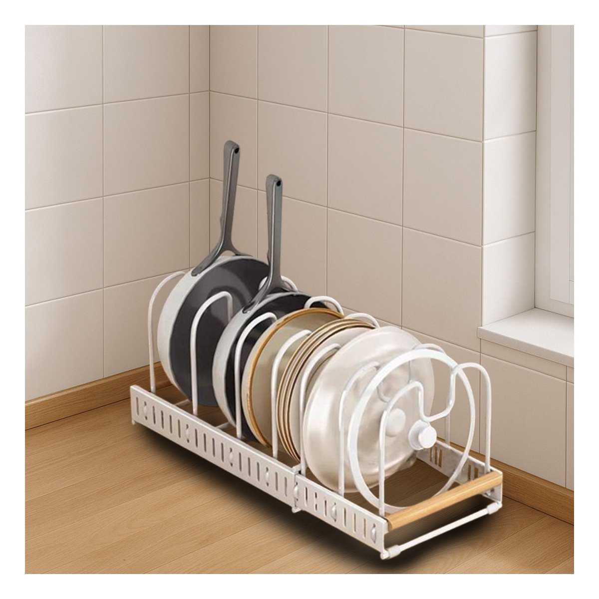 PACK6 ESTANTE AJUSTABLE BLANCO BORDE MADERA PREPARACION Y ORDEN EN MESA DIARIA - 3