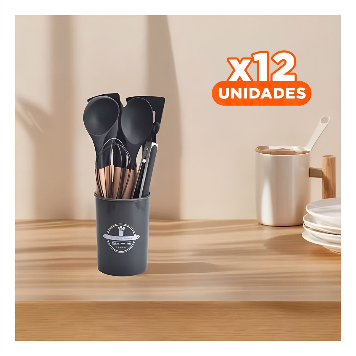 PACK12 COMBO DE COCINA UTENSILIOS DE SILICONA NEGRO RESISTENTES Y FLEXIBLES YPAPEL REGALO - 1