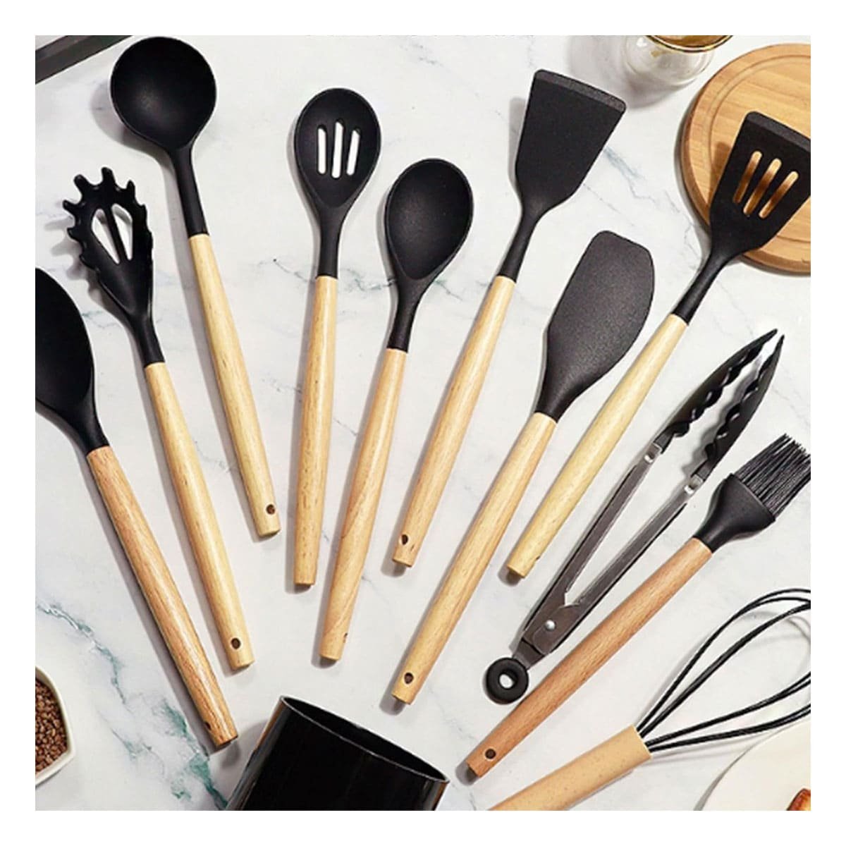 PACK12 COMBO DE COCINA UTENSILIOS DE SILICONA NEGRO RESISTENTES Y FLEXIBLES YPAPEL REGALO - 3