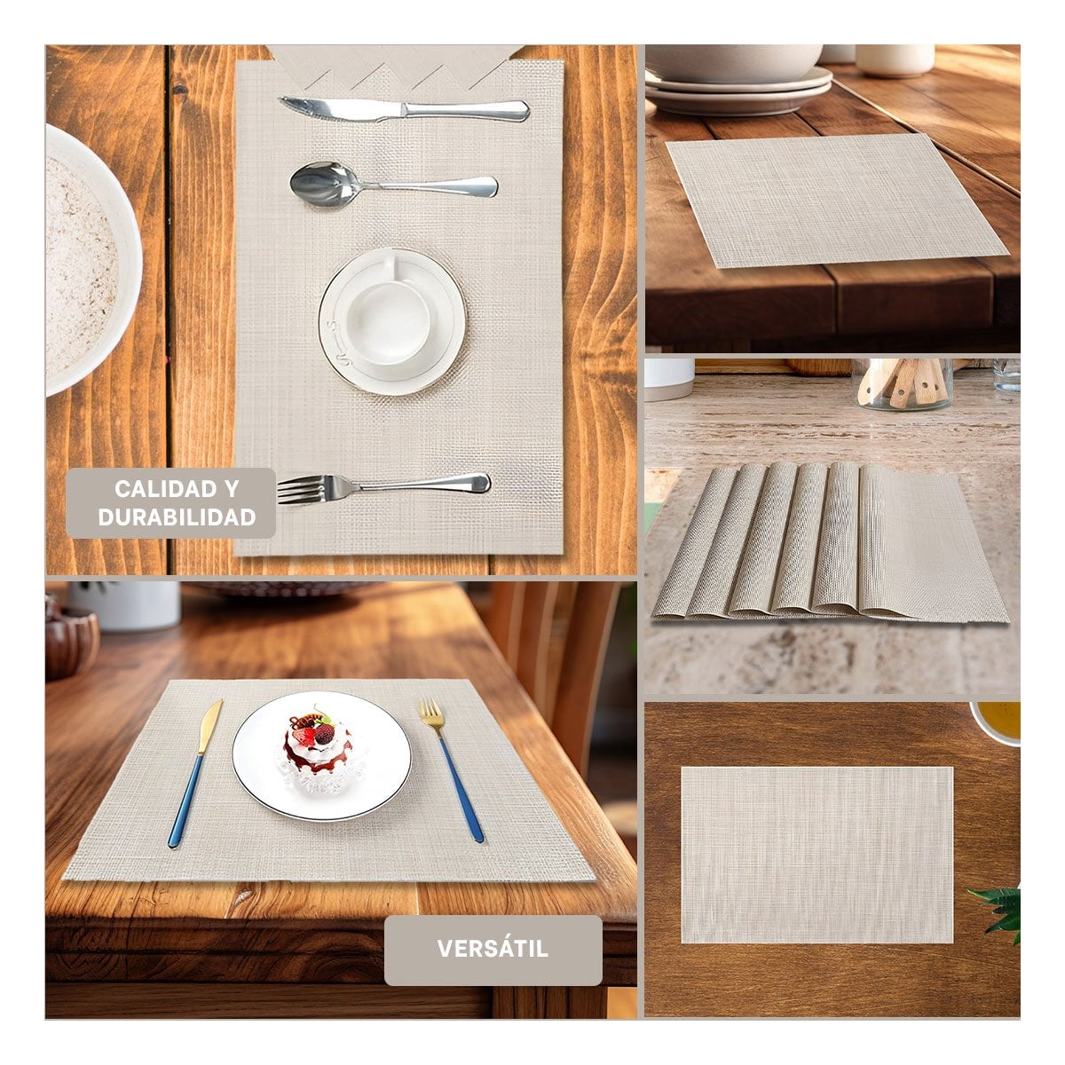 SET INDIVIDUALES DE MESA BEIGE 6 PIEZAS PRACTICA Y FACIL DE LIMPIAR YLIGAS REGALO - 1