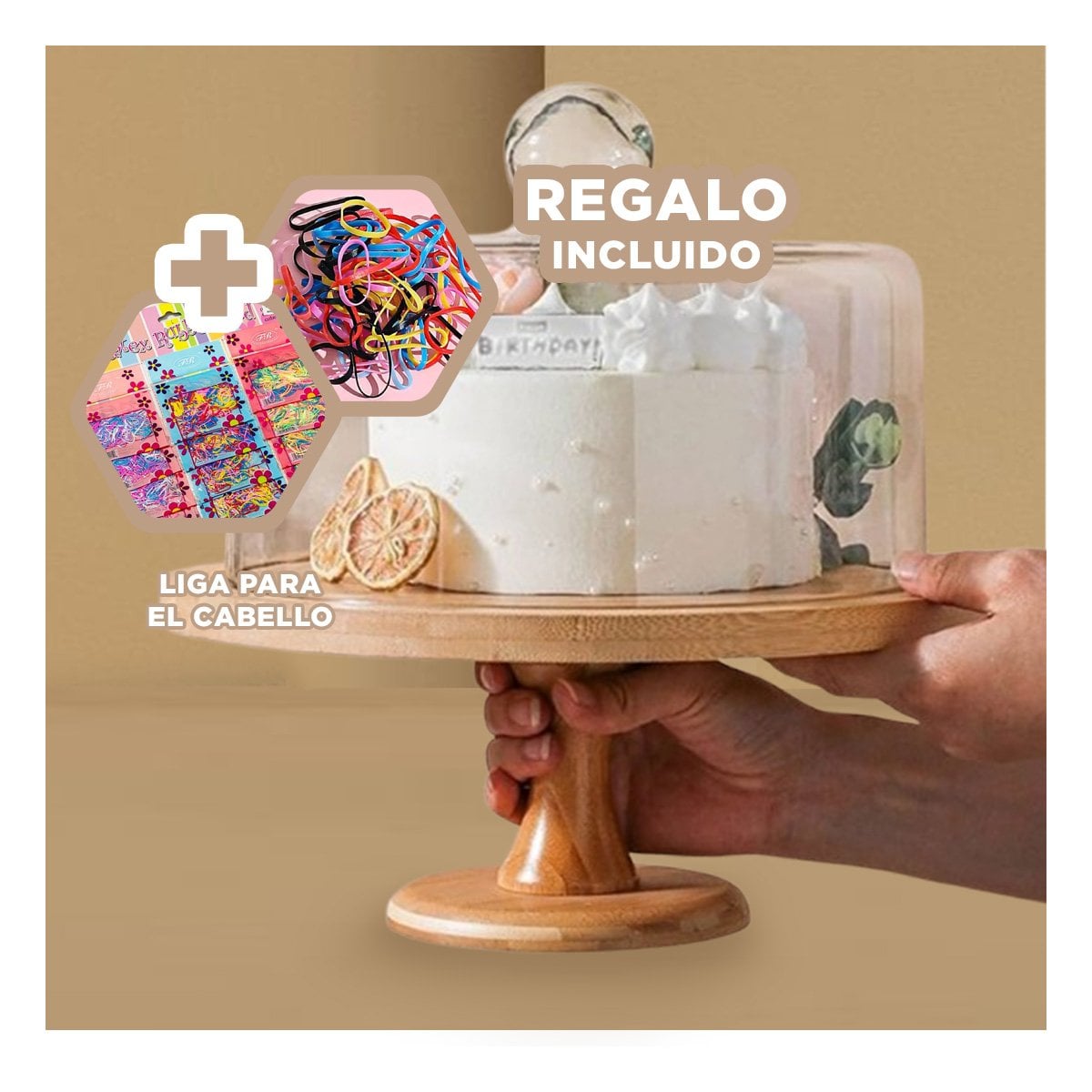 PEDESTAL DE MADERA CON CUPULA DE VIDRIO 28CM COMODO PARA SERVIR DULCES YLIGAS REGALO - 2