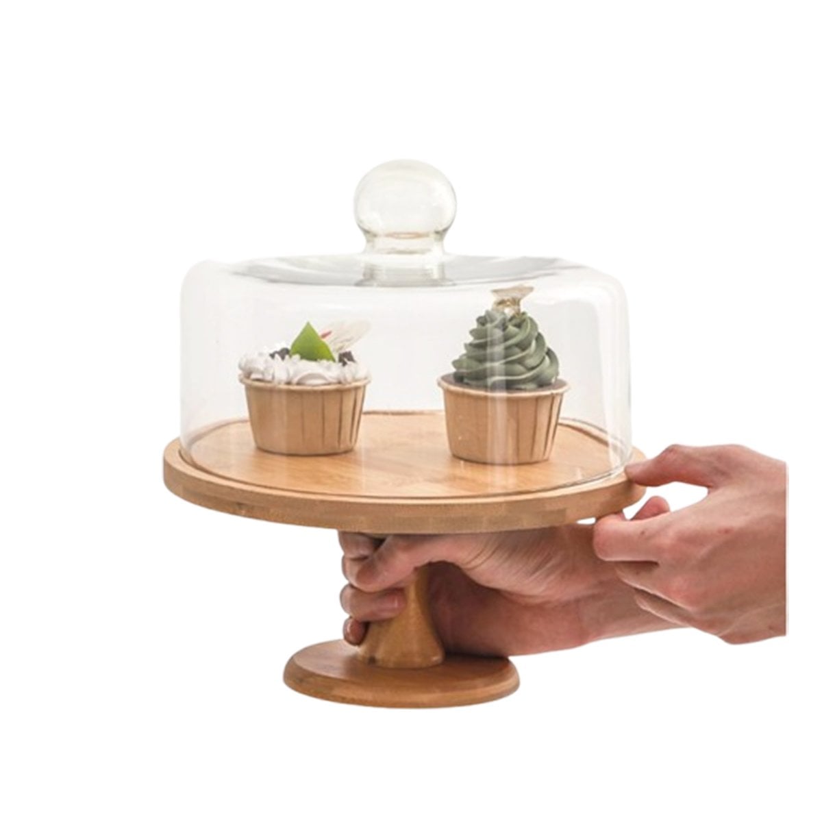 PEDESTAL DE MADERA CON CUPULA DE VIDRIO 28CM COMODO PARA SERVIR DULCES YLIGAS REGALO - 5