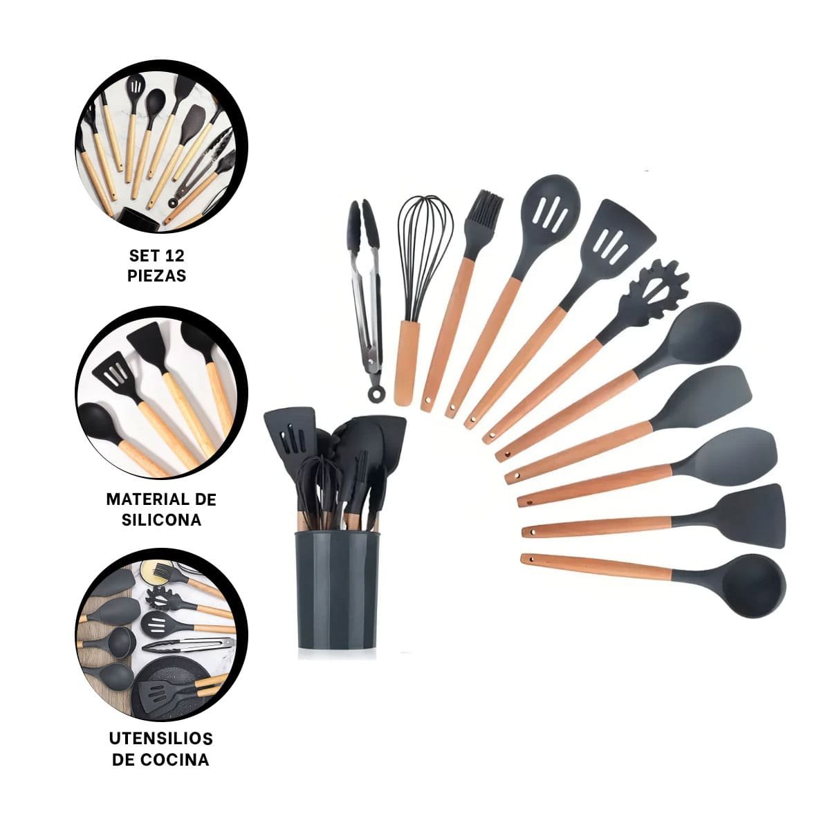 SET ESENCIAL DE UTENSILIOS DE SILICONA NEGRO PARA PREPARAR RECETAS EN CASA YPOST IT - 5