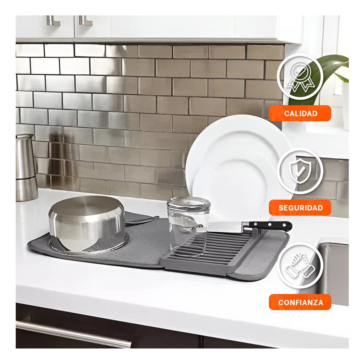 TAPETE ESCURRIDOR ABSORBENTE COLOR PLOMO PARA COCINA ORDENADA Y SECA - 1