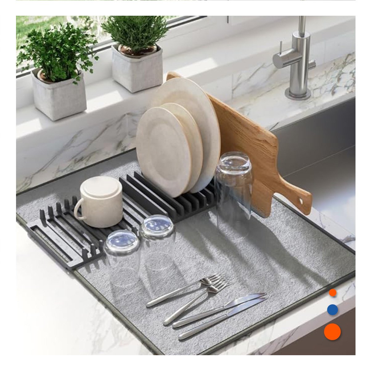 TAPETE ESCURRIDOR ABSORBENTE COLOR PLOMO PARA COCINA ORDENADA Y SECA - 5