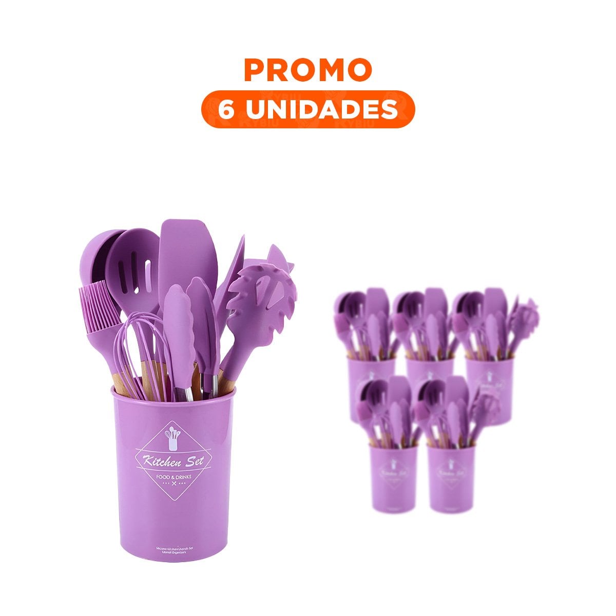 PACK6 KIT DE COCINA UTENSILIOS DE SILICONA RESISTENTES Y FLEXIBLES YREGALO STICKER - 1