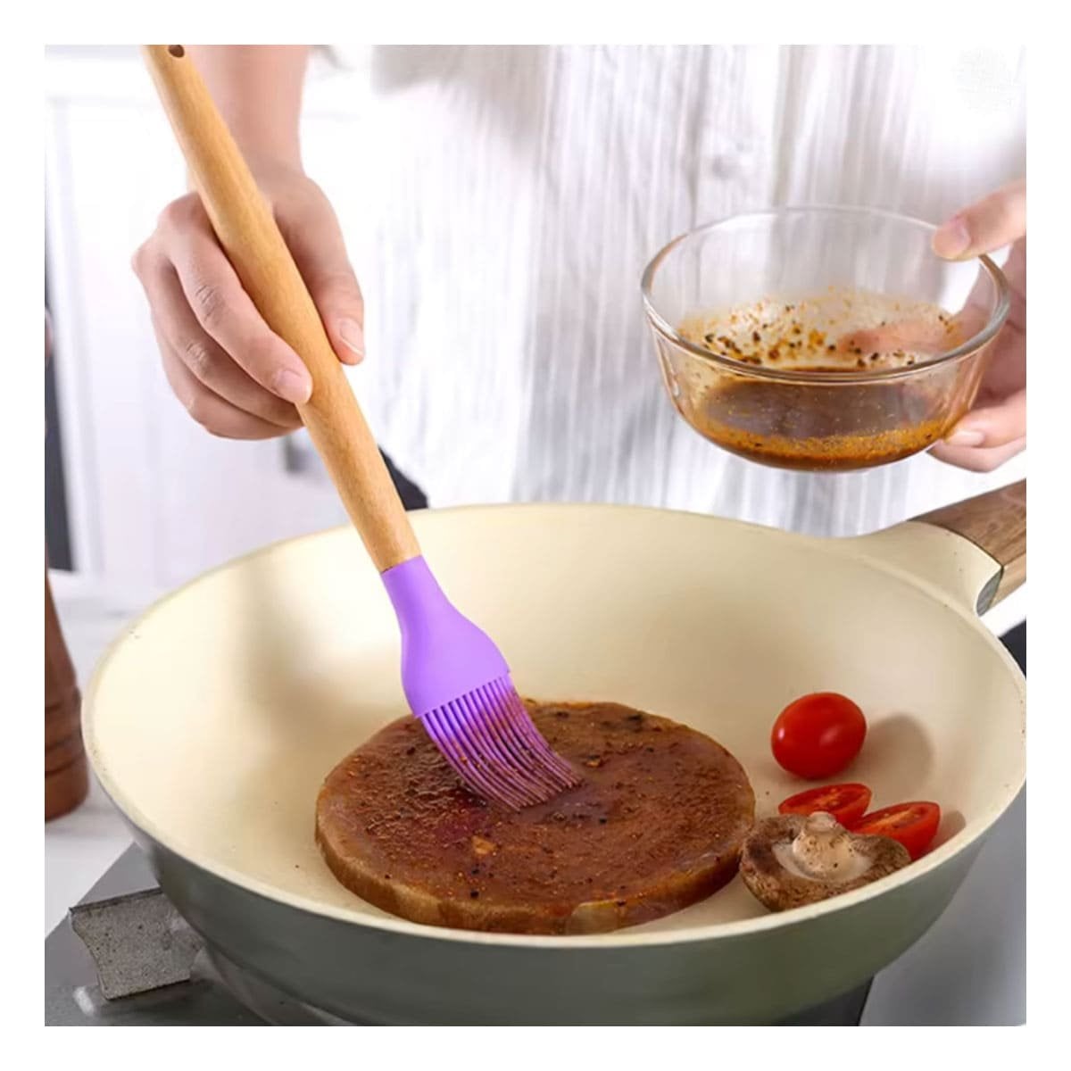 SET COMPLETO DE UTENSILIOS DE SILICONA PARA COCINA RESISTENTE Y COLOR MORADO - 1