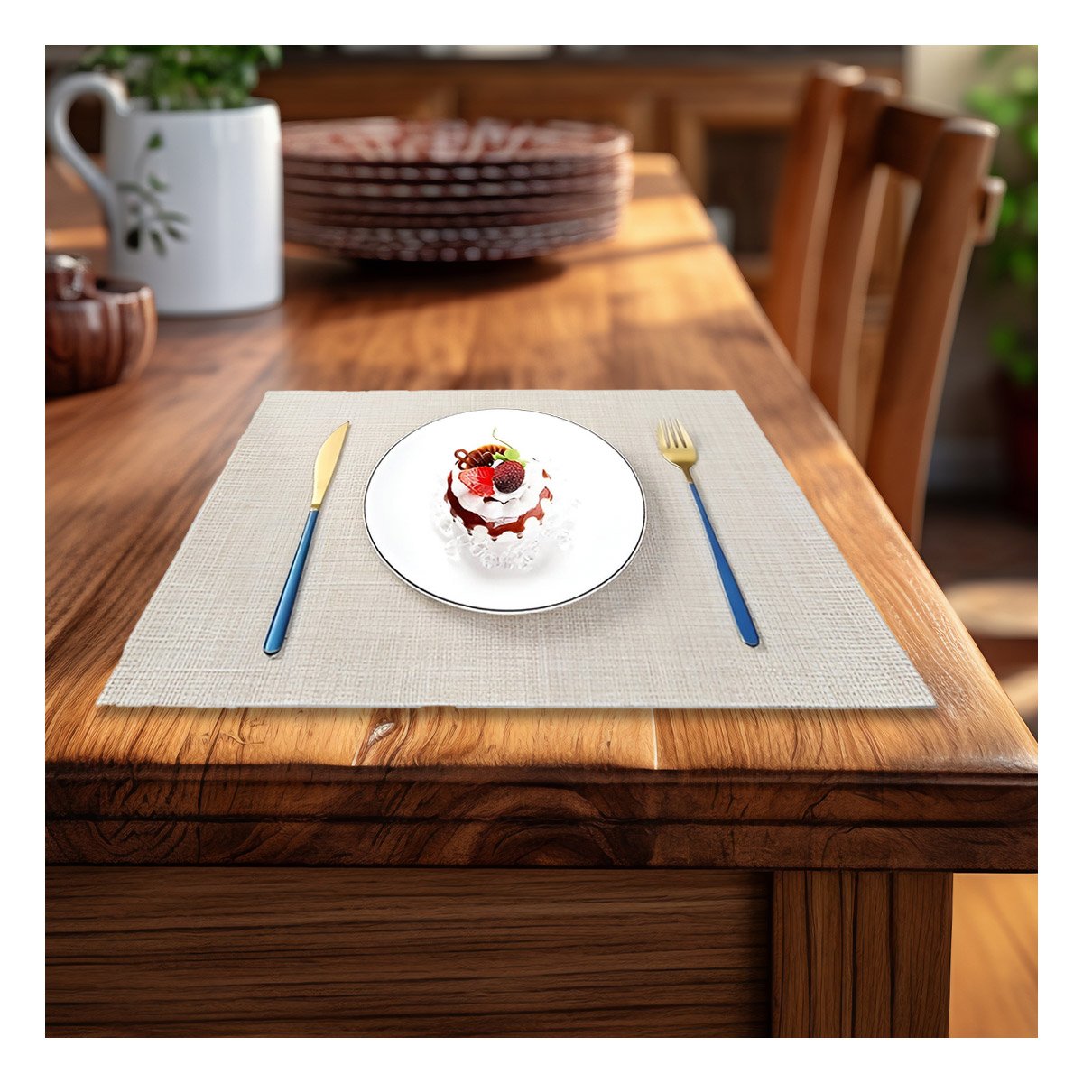PACK2 KIT DE MESA INDIVIDUALES BEIGE 6 PIEZAS DURADERO Y PRACTICO YREGALO STICKER - 5